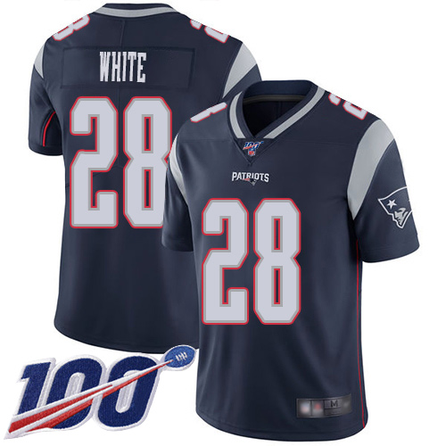 New England Patriots Football 28 100th Season Limited Navy Blue Men James White Home NFL Jersey